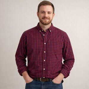 Mason James Gingham Stretch Button-Down Shirt — Men’s Large L